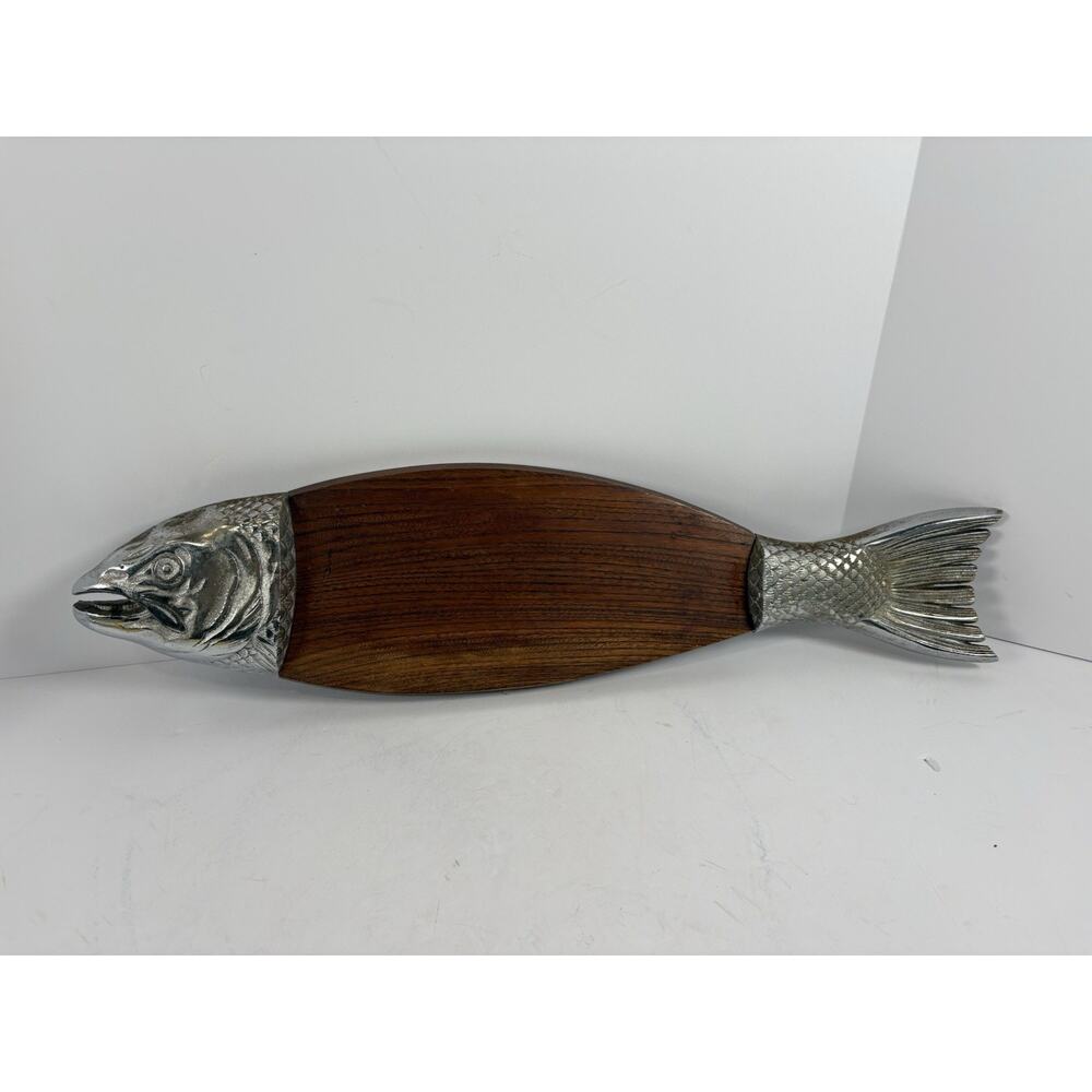 Japan Salmon Fish Serving Tray Wood Aluminum Barware Platter 23in Charcuterie